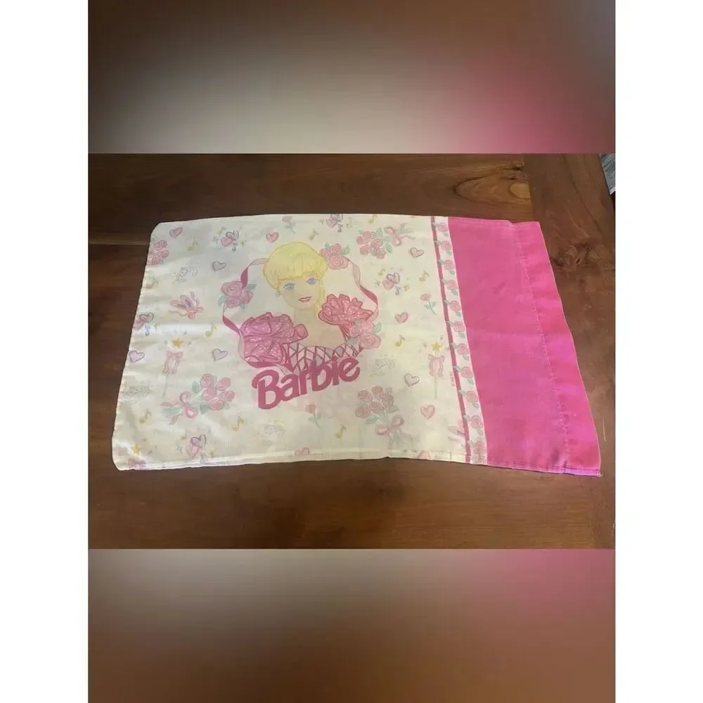 Barbie 1995 Standard Pillowcase Double Sided Pink Vintage 30”x 18.5”